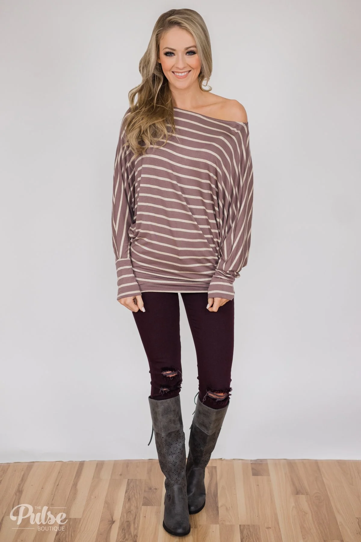 Captivated by Love Striped Top- Purple/Taupe - Image 3