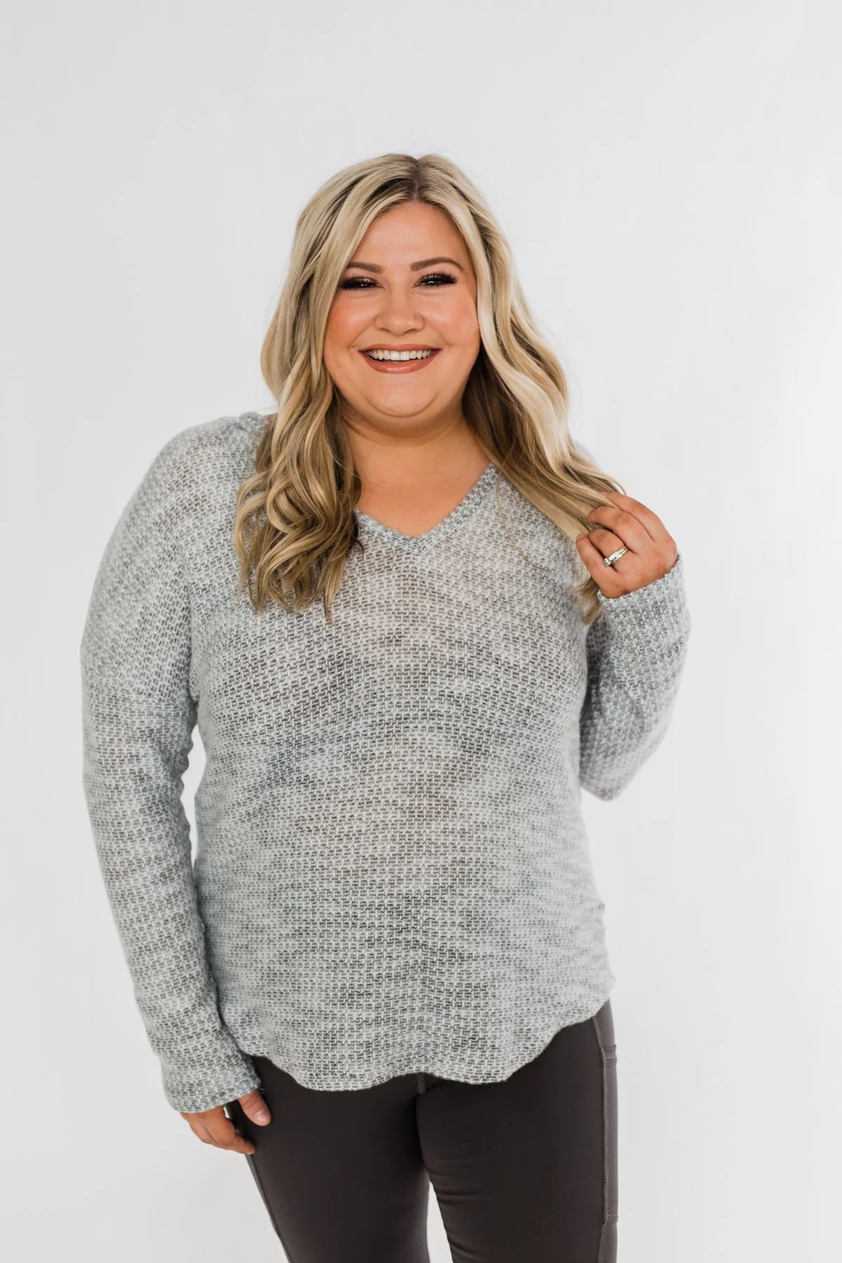 Captivated By You Lightweight Knit Hoodie- Grey - Image 3