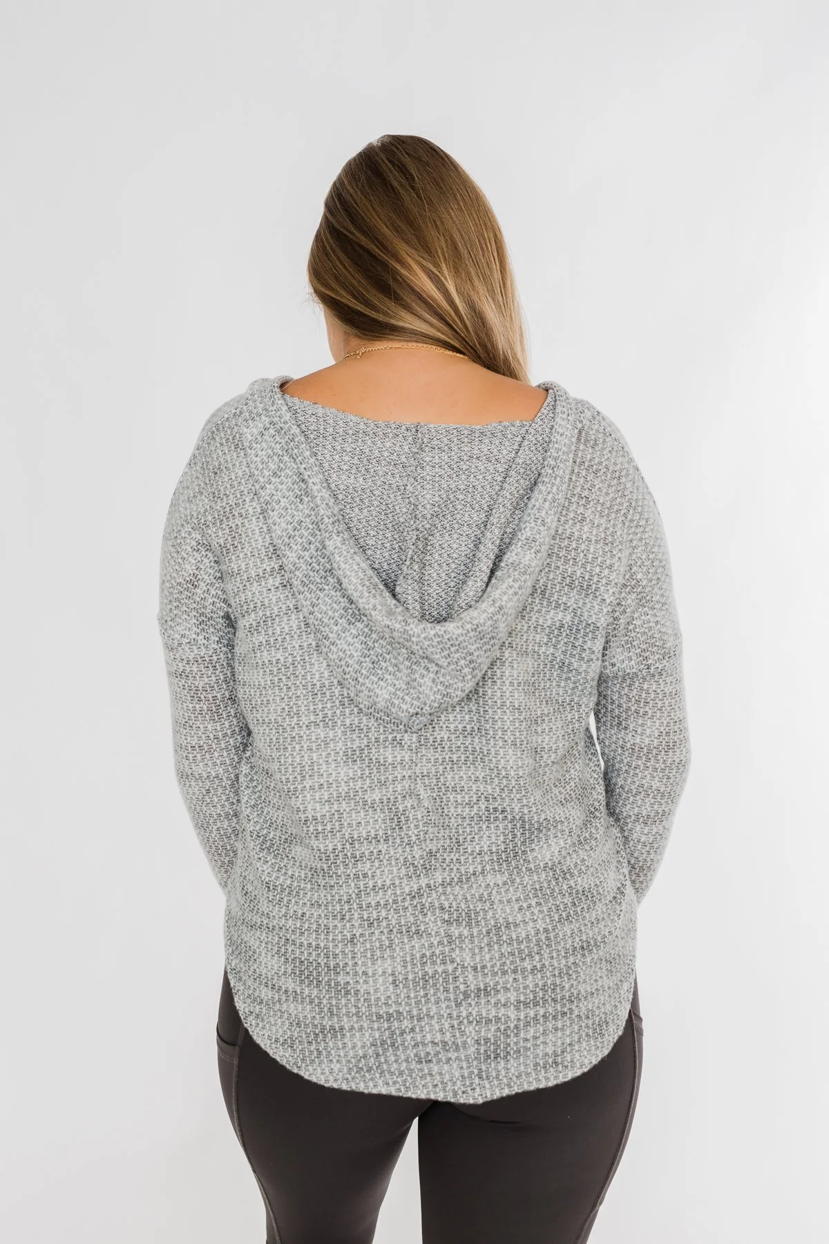 Captivated By You Lightweight Knit Hoodie- Grey - Image 8