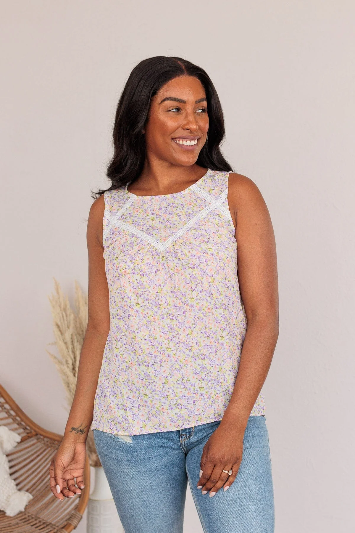 Captivating Blooms Floral Tank- Lilac - Image 8