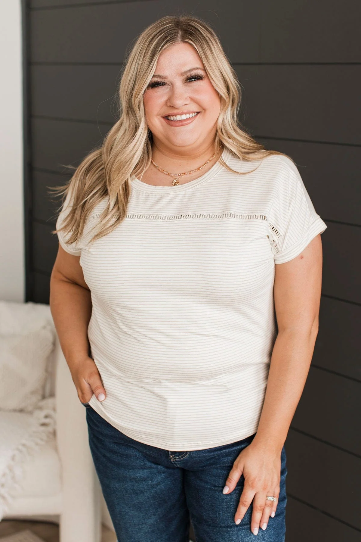 Captivating Energy Striped Top- Ivory & Taupe - Image 4