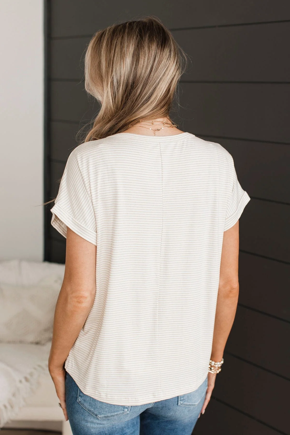 Captivating Energy Striped Top- Ivory & Taupe - Image 7