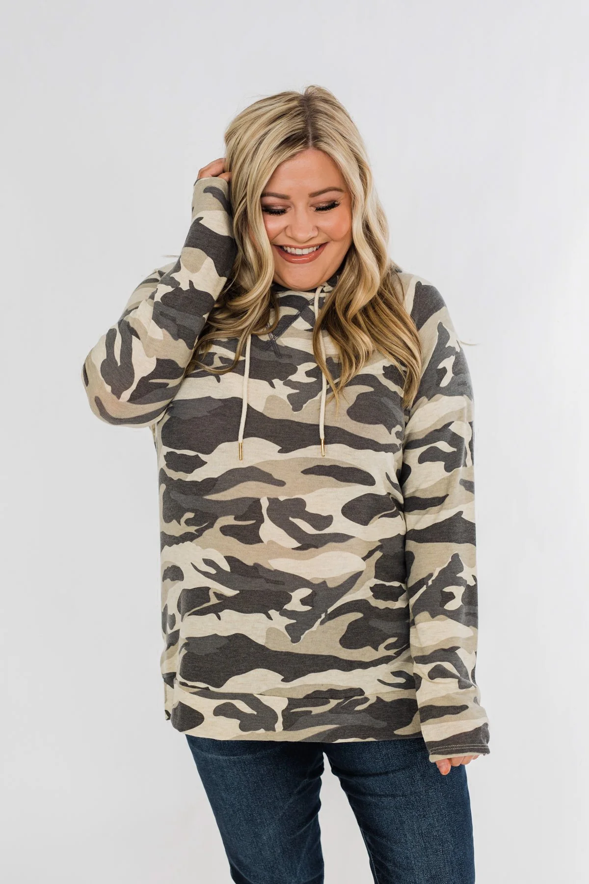 Captivating In Camo Drawstring Hoodie- Grey Camo - Image 2