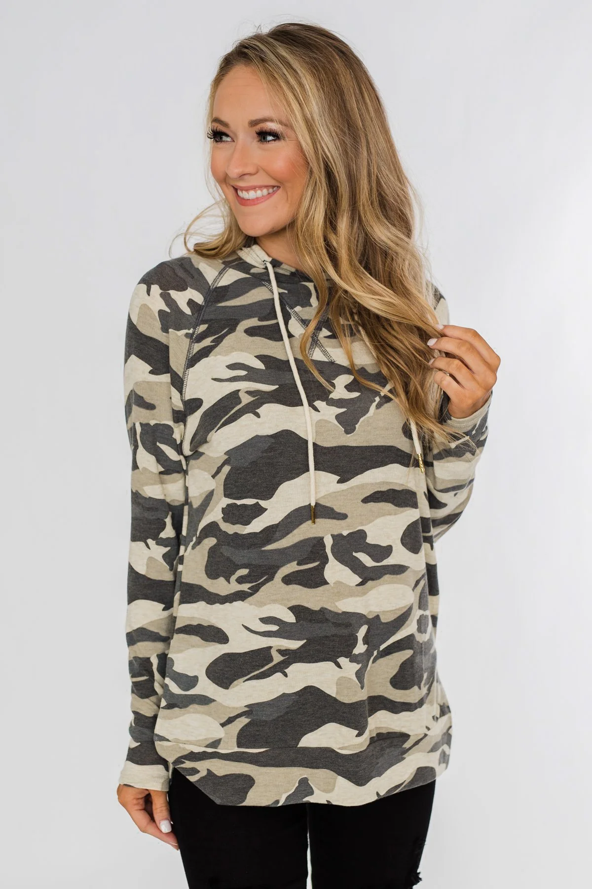 Captivating In Camo Drawstring Hoodie- Grey Camo - Image 4