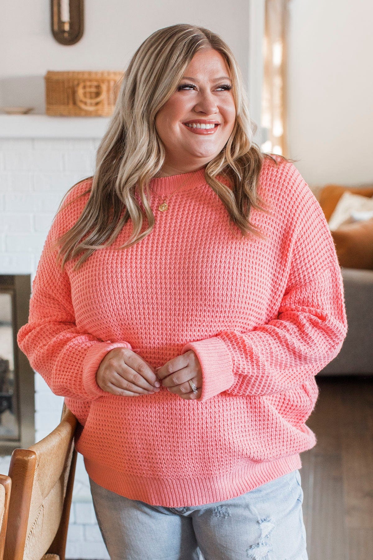 Captivating In Color Knit Sweater- Bright Coral - Image 3