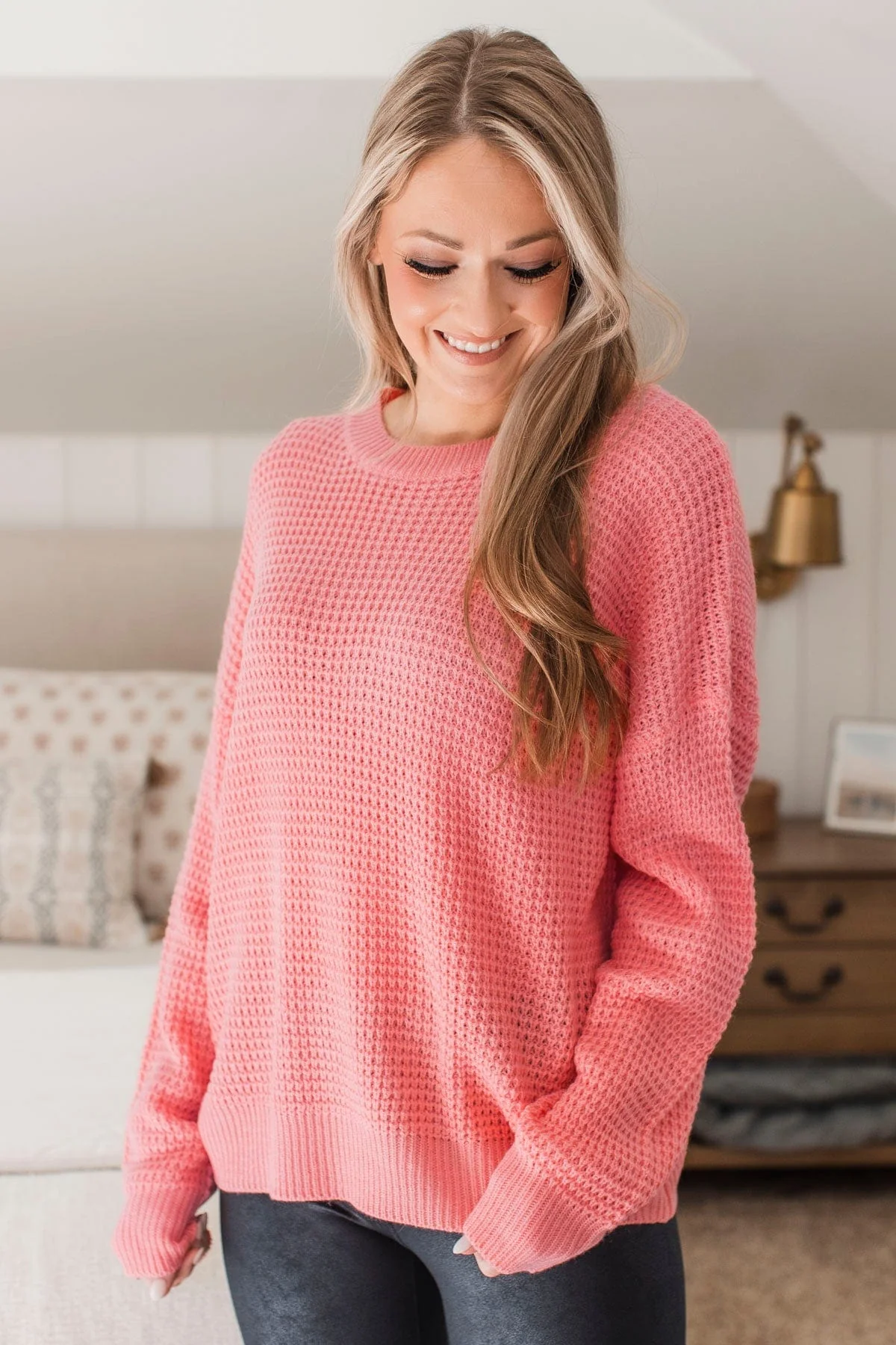 Captivating In Color Knit Sweater- Bright Coral - Image 4