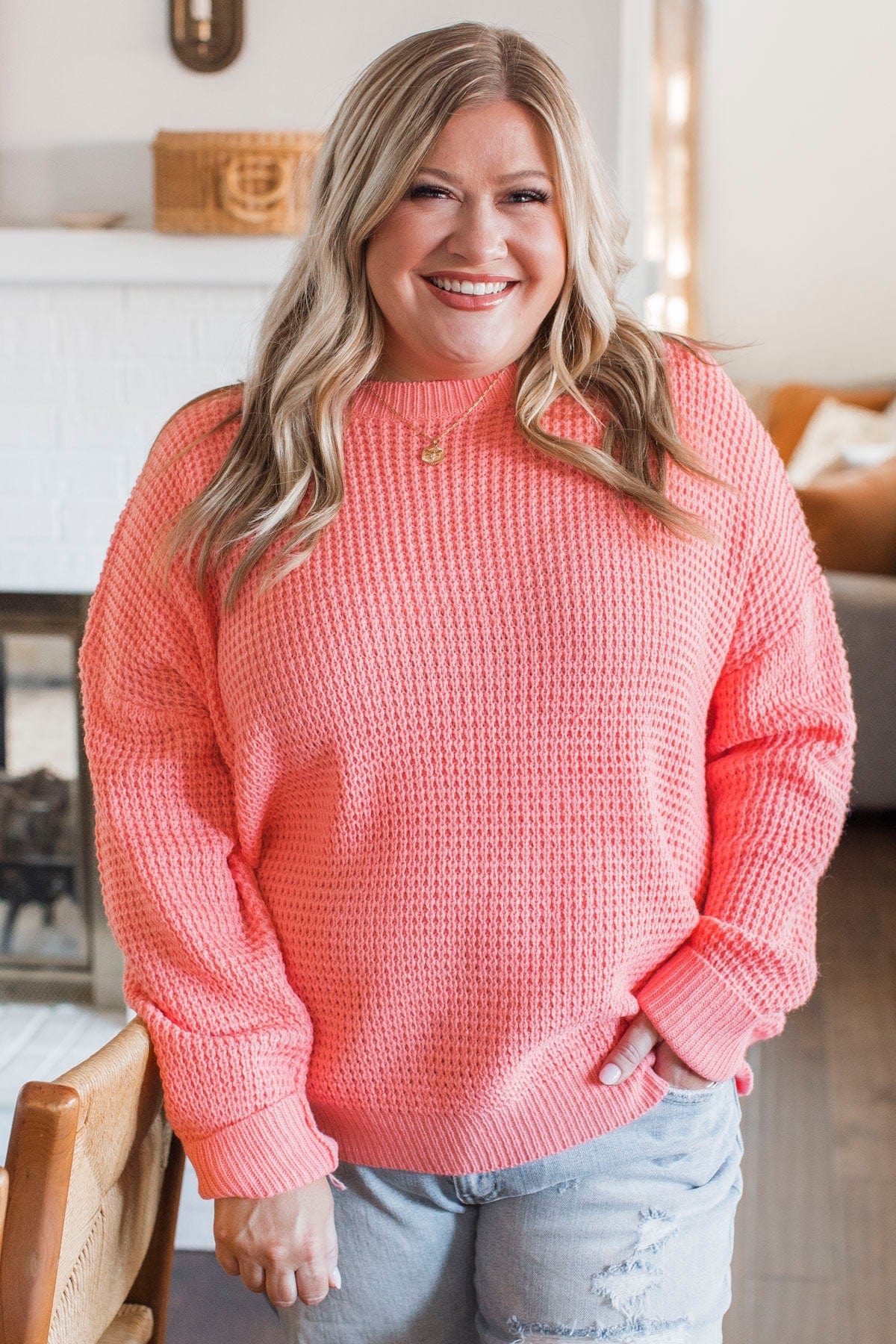 Captivating In Color Knit Sweater- Bright Coral - Image 5