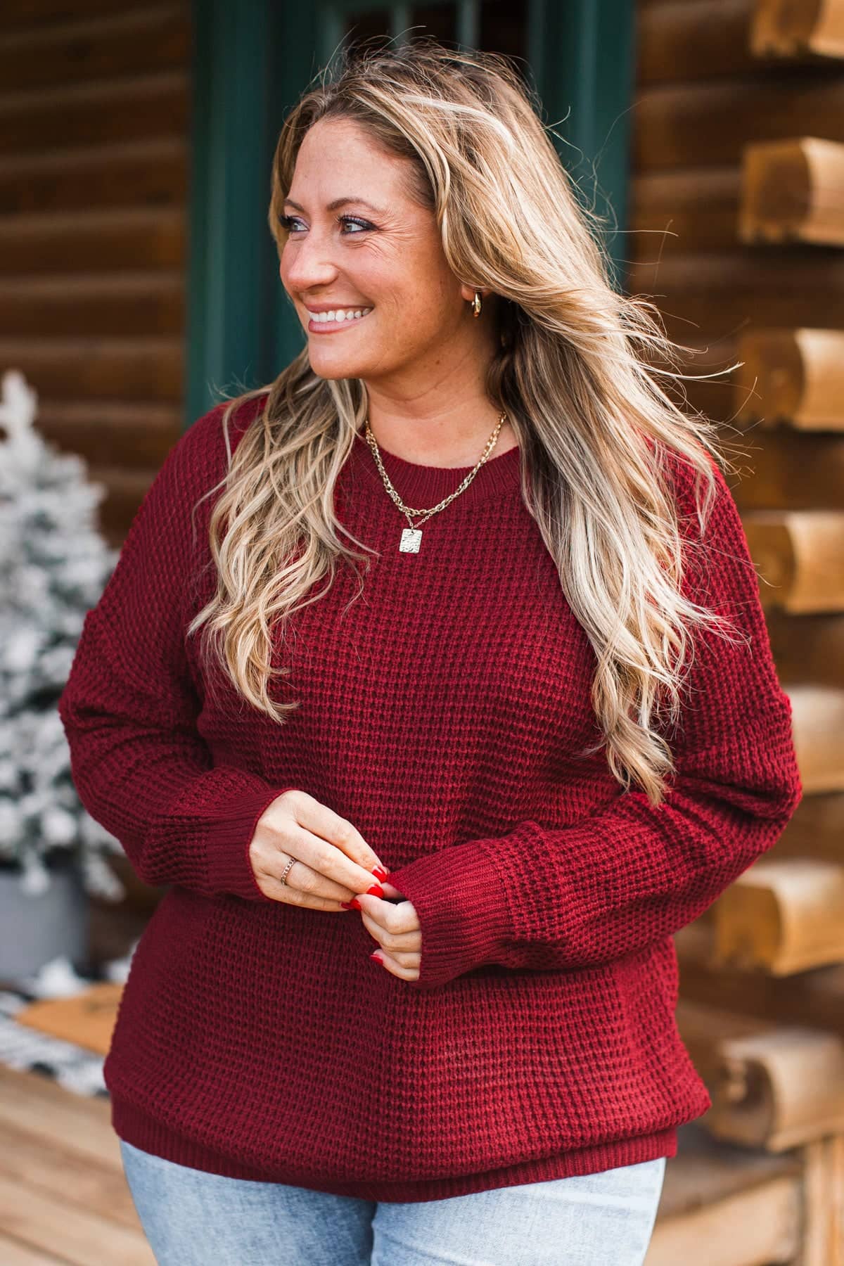 Captivating In Color Knit Sweater- Dark Red - Image 2
