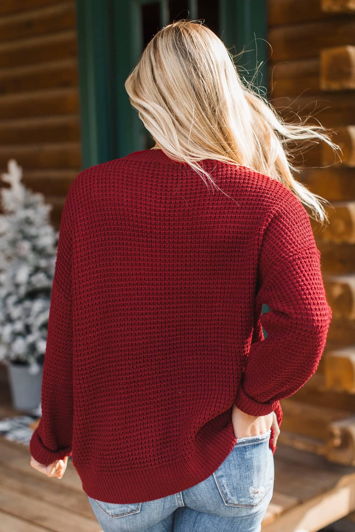Captivating In Color Knit Sweater- Dark Red - Image 5