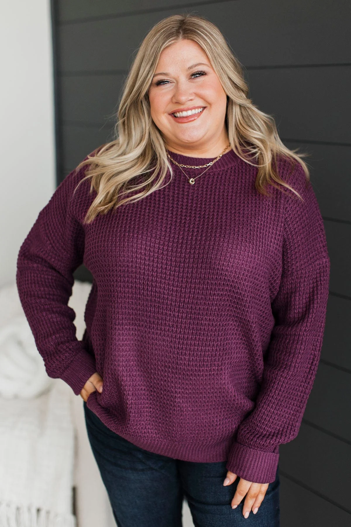 Captivating In Color Knit Sweater- Eggplant - Image 5
