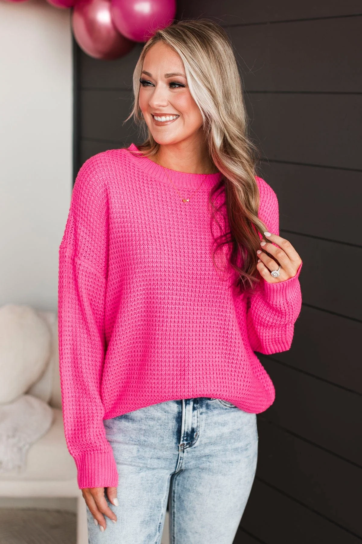 Captivating In Color Knit Sweater- Neon Pink - Image 3