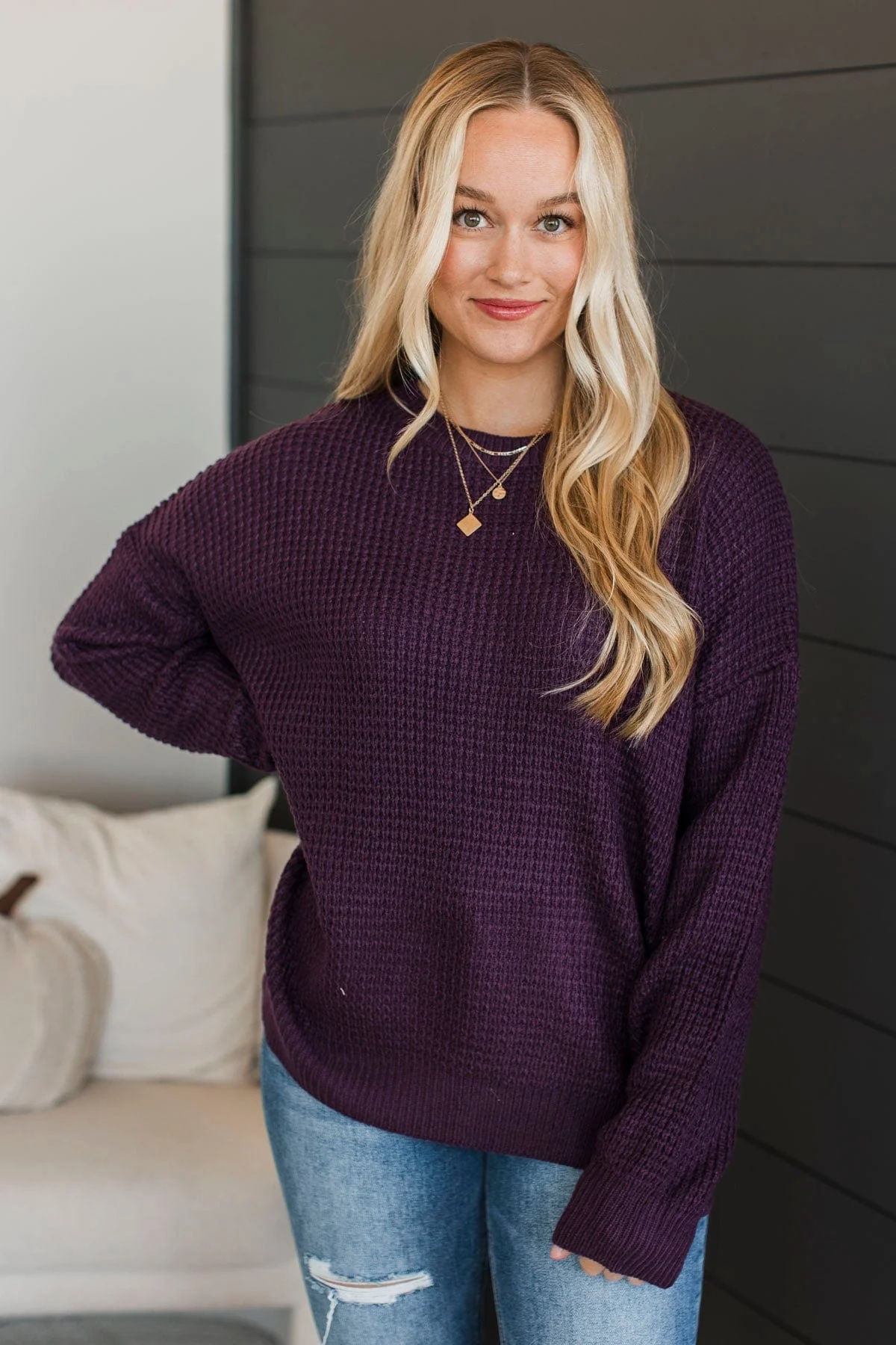 Captivating In Color Knit Sweater- Plum - Image 3