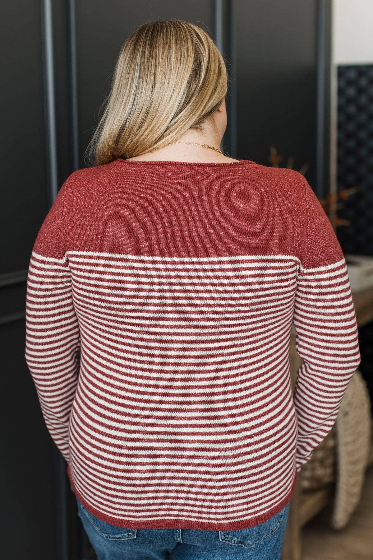 Capture Memories Striped Knit Sweater- Brick Red - Image 8