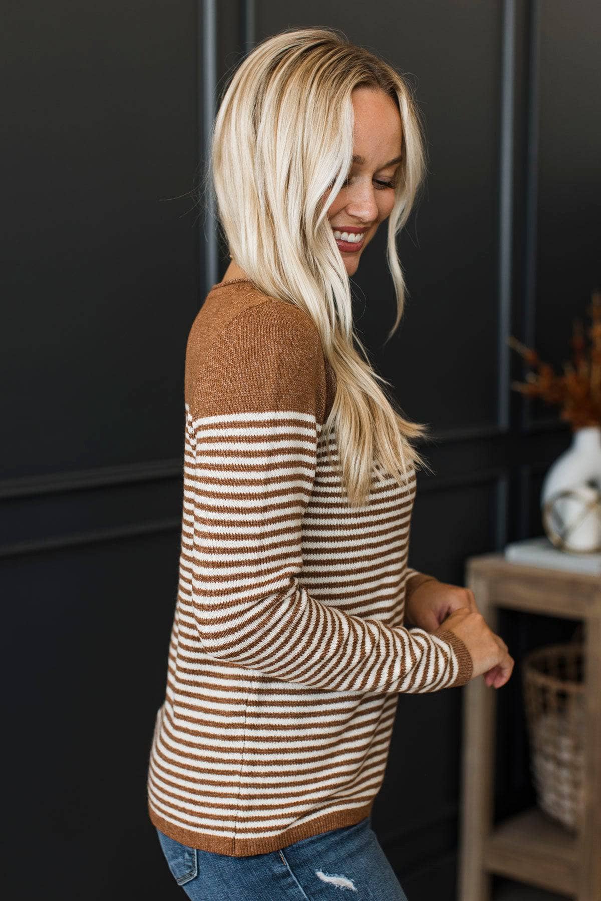 Capture Memories Striped Knit Sweater- Caramel - Image 6