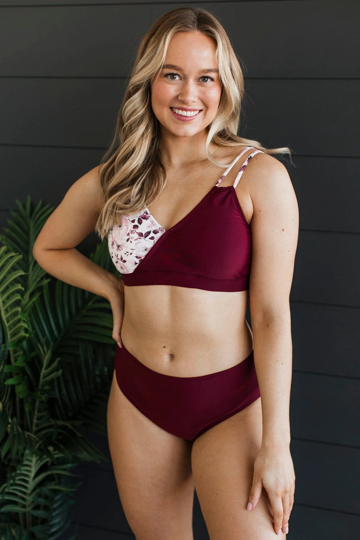 Capture The Coast Swim Top- Burgundy Floral - Image 5