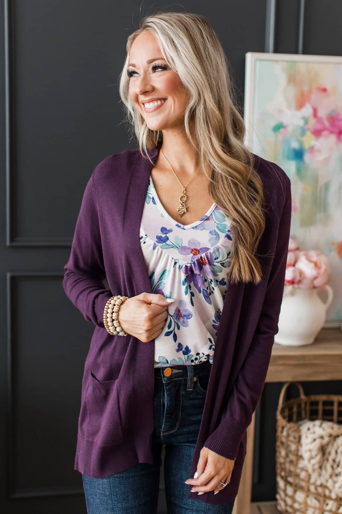Captured Your Heart Knit Cardigan- Eggplant - Image 2