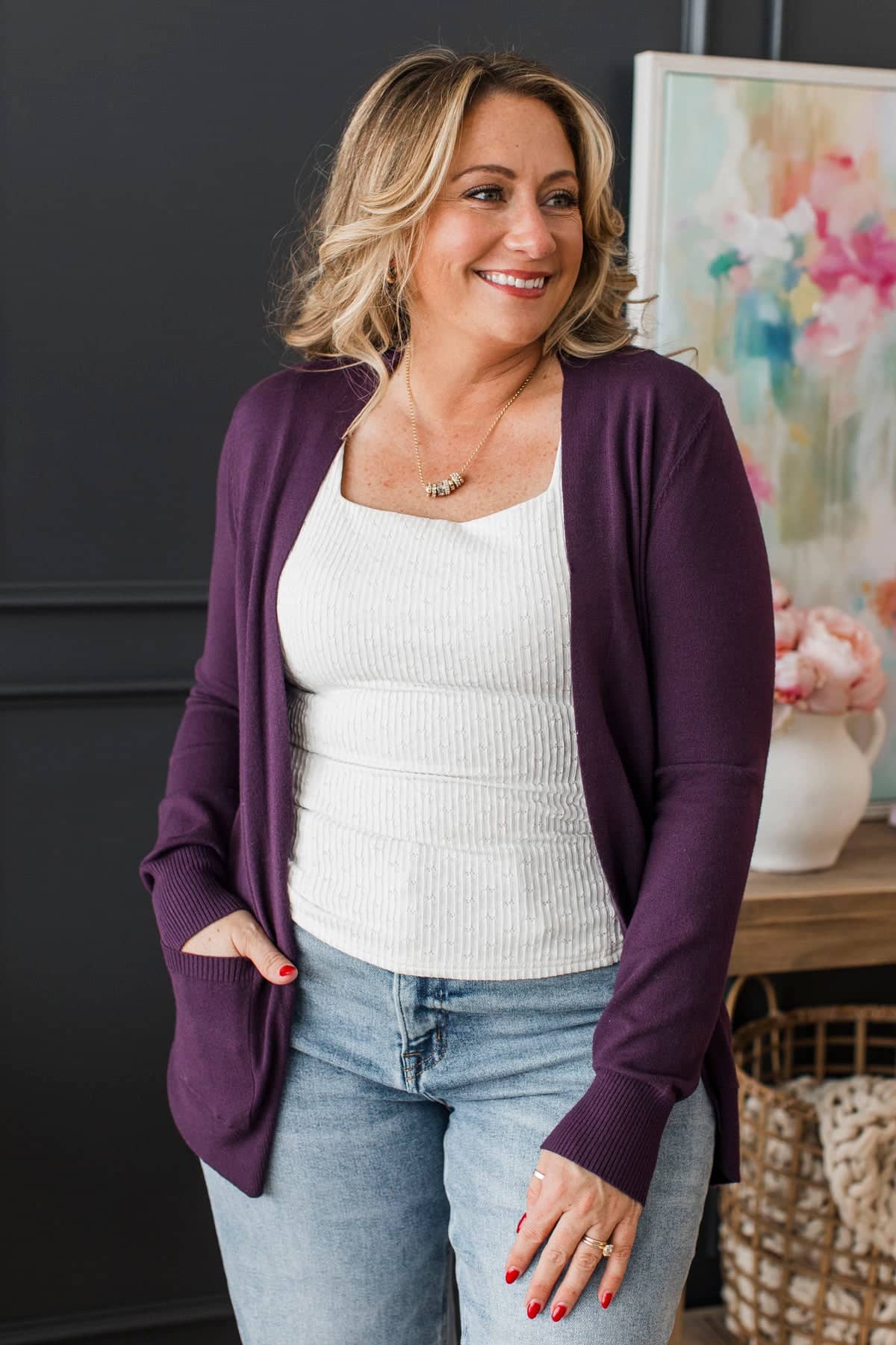 Captured Your Heart Knit Cardigan- Eggplant - Image 3