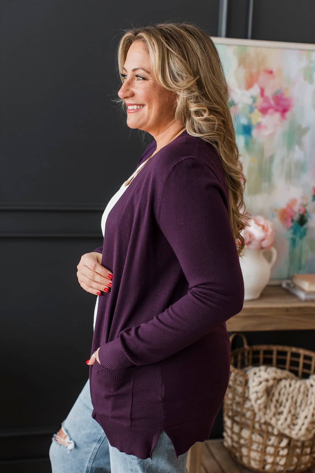 Captured Your Heart Knit Cardigan- Eggplant - Image 5