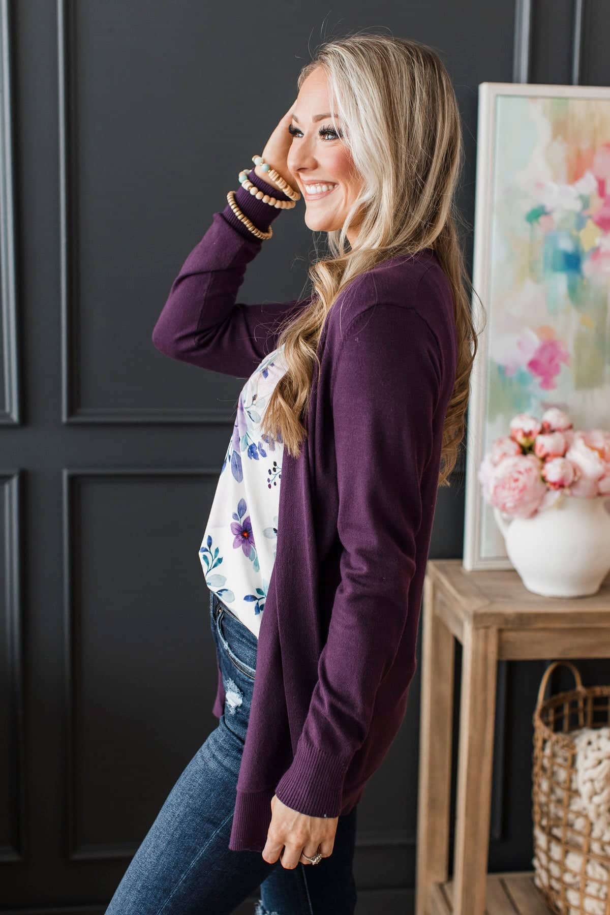 Captured Your Heart Knit Cardigan- Eggplant - Image 6