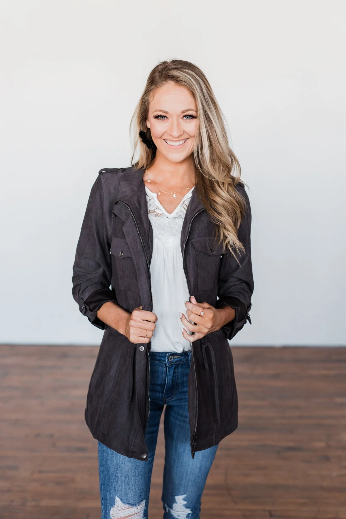 Care About You Lightweight Jacket- Charcoal - Image 3