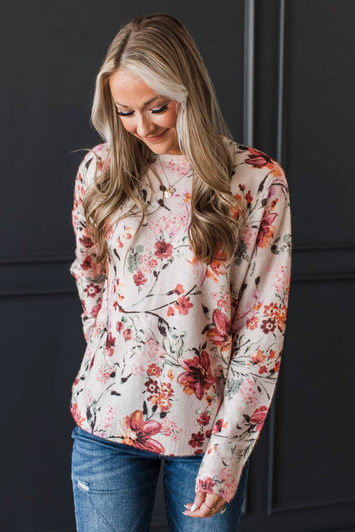 Careless Dreaming Floral Knit Sweater- Beige Multi - Image 3