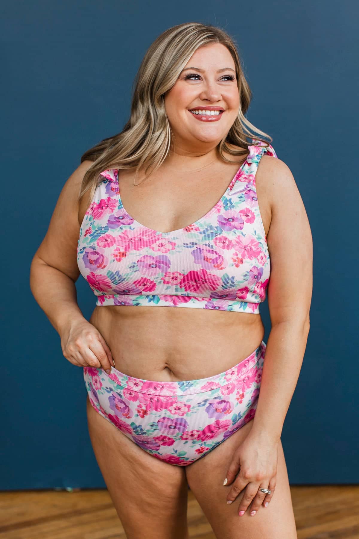 Caribbean Dreams Bikini Swim Top- Pink & Purple Floral - Image 4