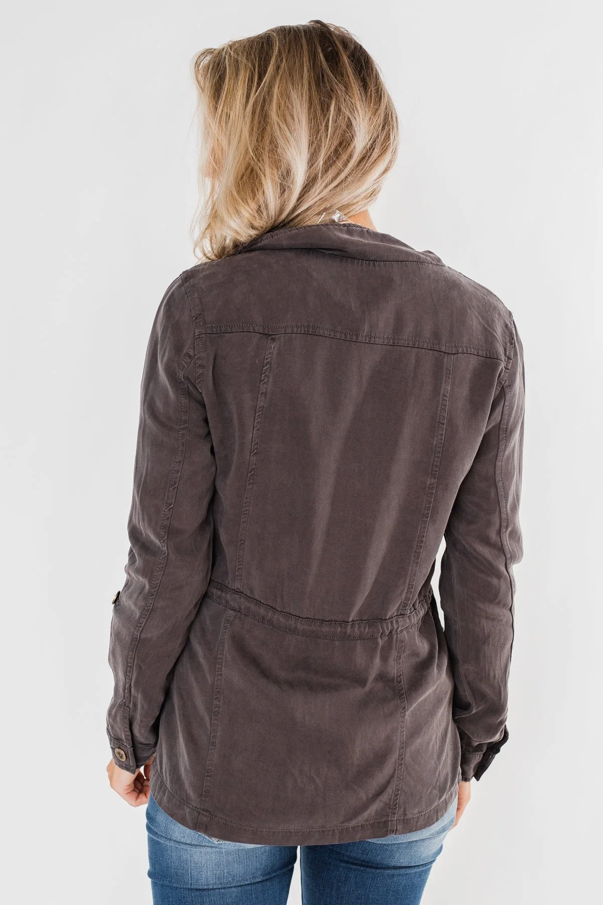 Carried Away Drawstring Waist Jacket- Charcoal - Image 11