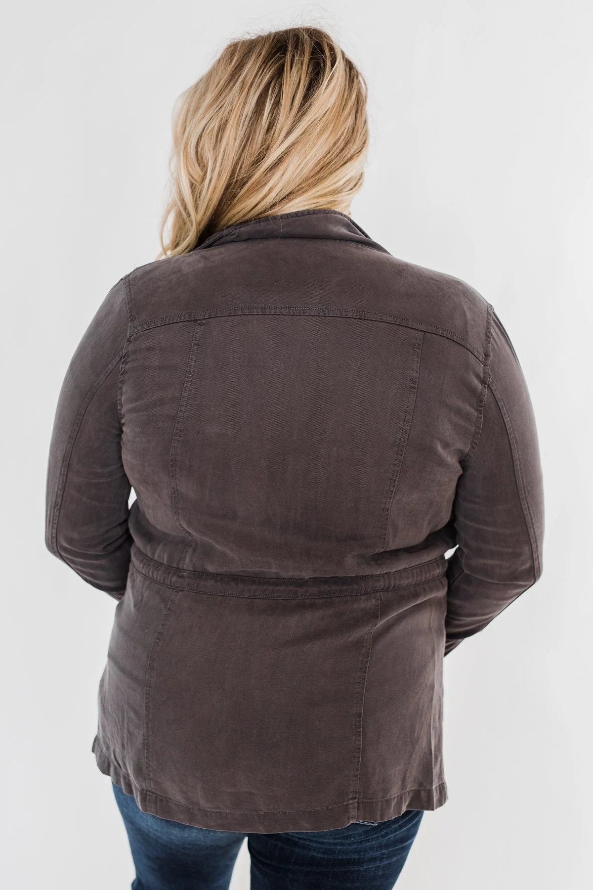 Carried Away Drawstring Waist Jacket- Charcoal - Image 12