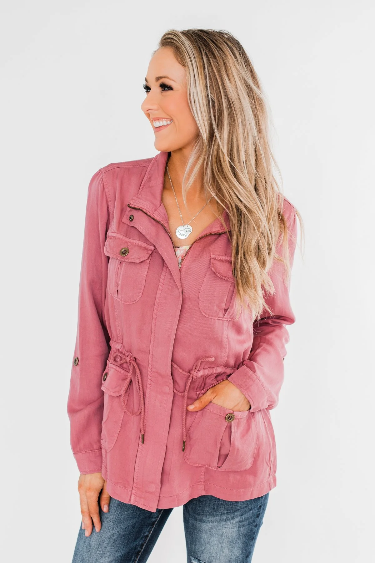 Carried Away Drawstring Waist Jacket- Mauve - Image 8