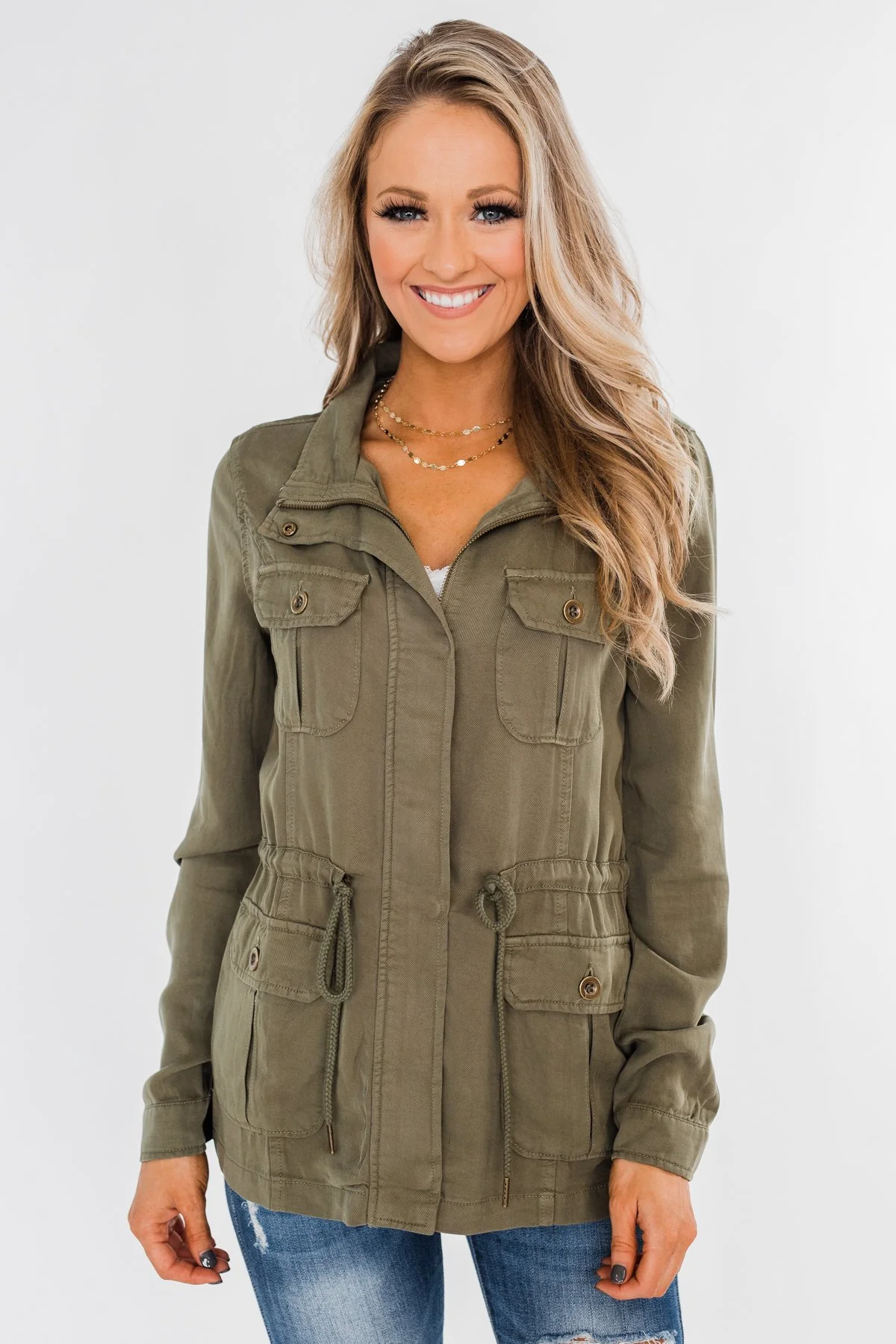 Carried Away Drawstring Waist Jacket- Olive - Image 5