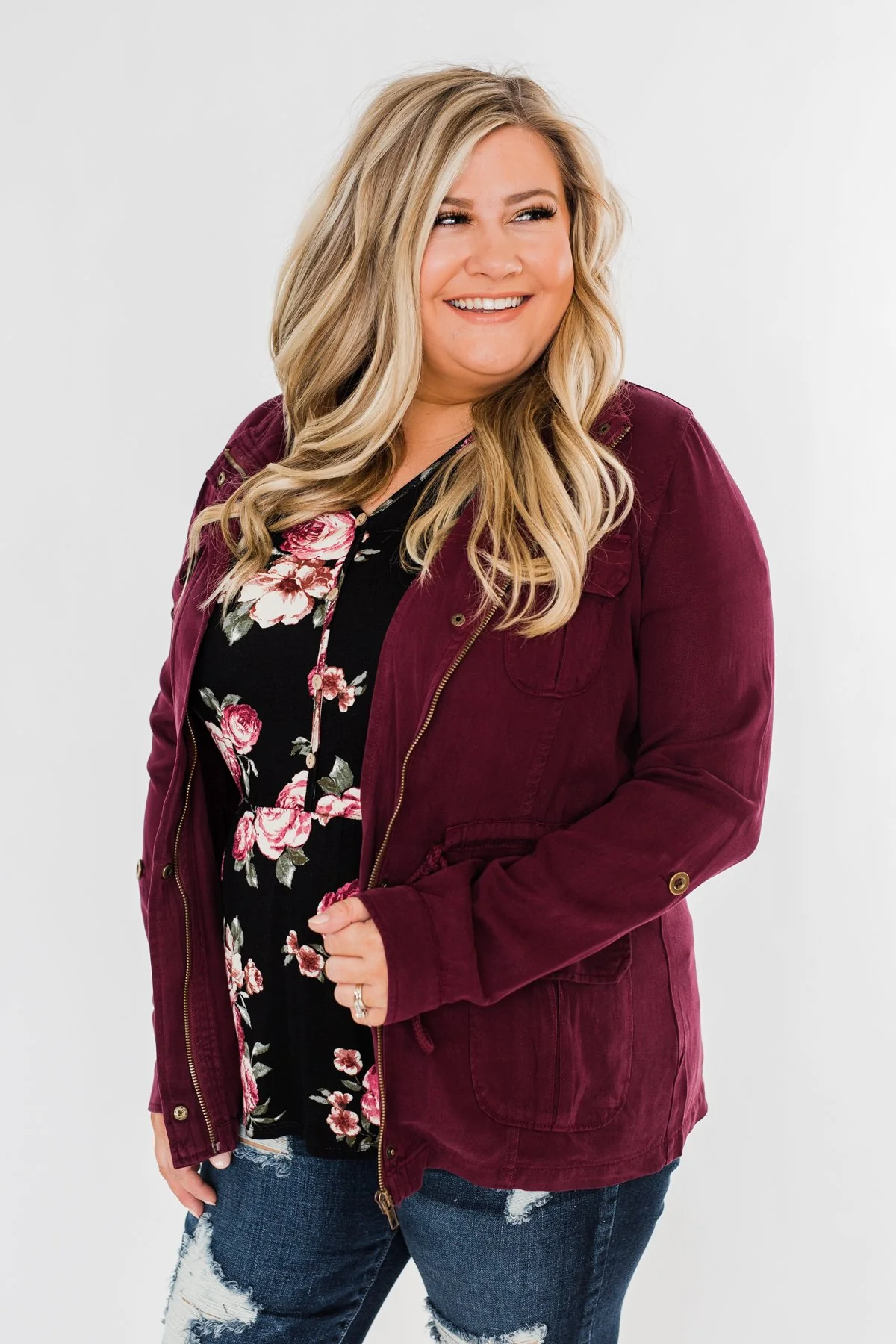 Carried Away Drawstring Waist Jacket- Wine - Image 3