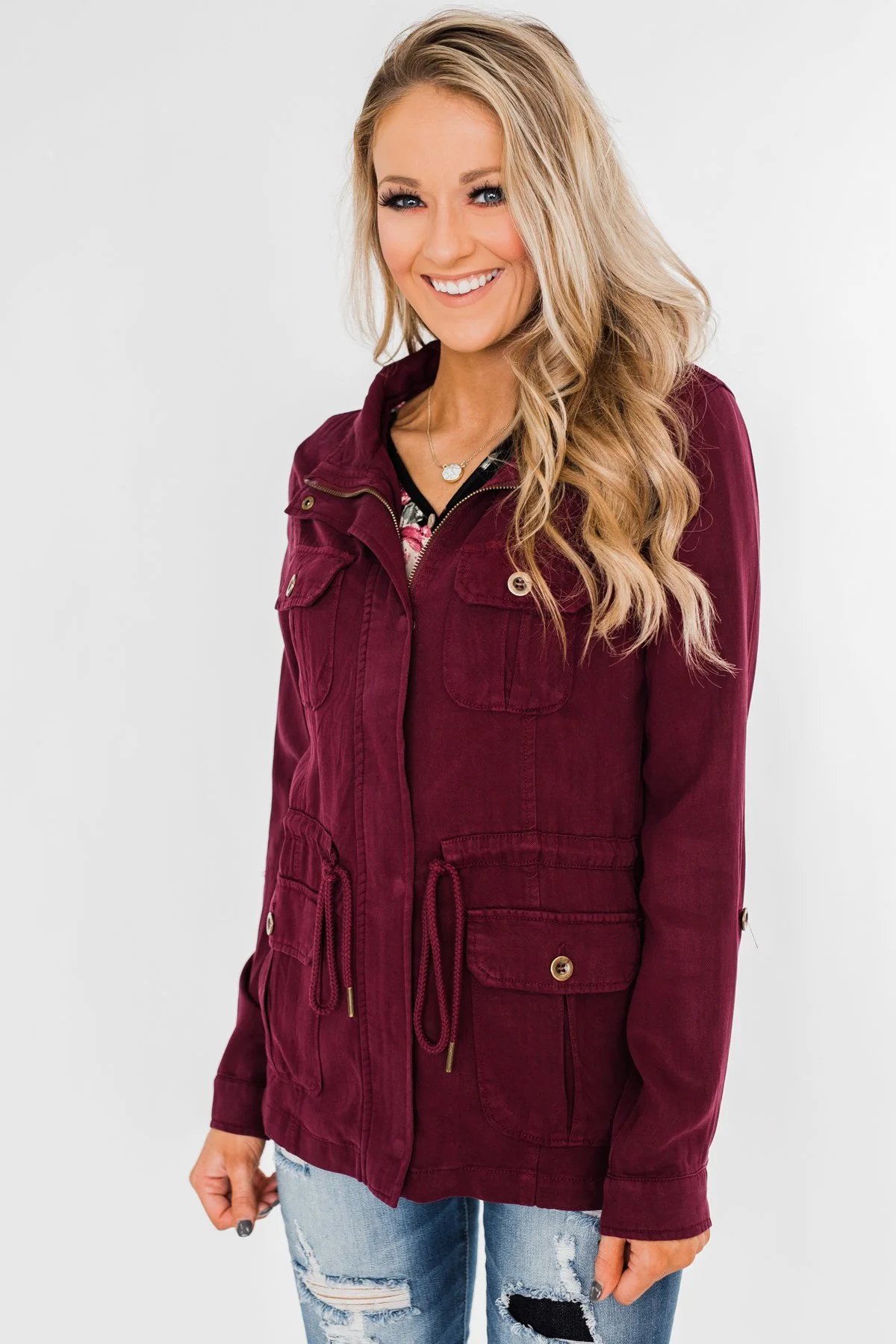 Carried Away Drawstring Waist Jacket- Wine - Image 6