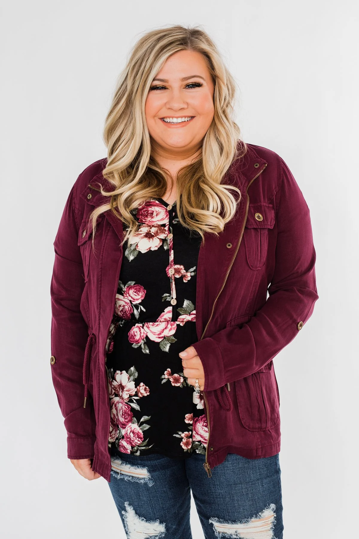 Carried Away Drawstring Waist Jacket- Wine - Image 8