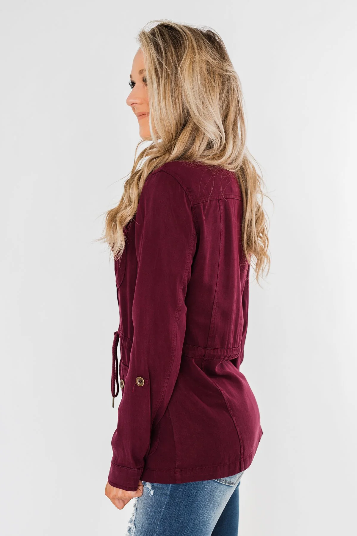 Carried Away Drawstring Waist Jacket- Wine - Image 9