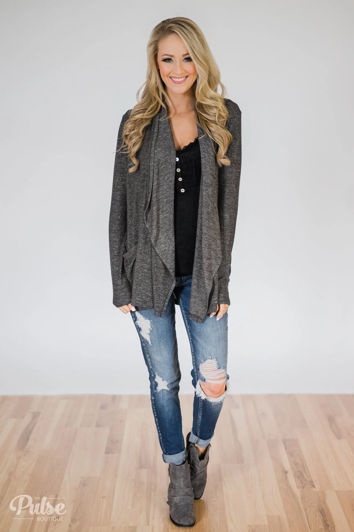 Carry On Cardigan- Charcoal - Image 3