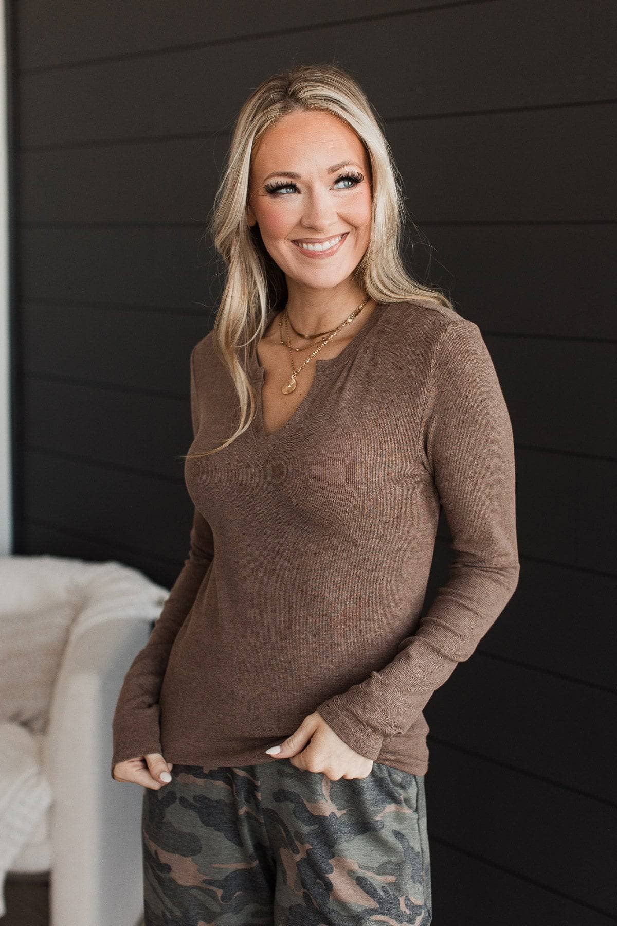 Casual Adventures Long Sleeve Top- Brown - Image 2