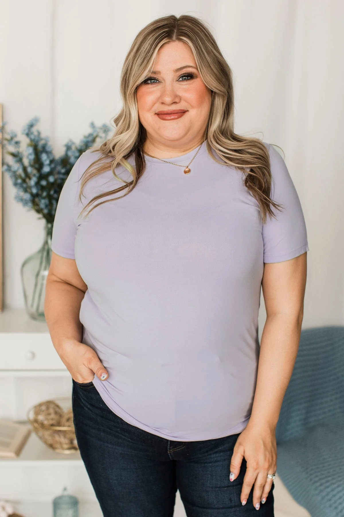 Casual Crush Short Sleeve Top- Pale Lavender - Image 3