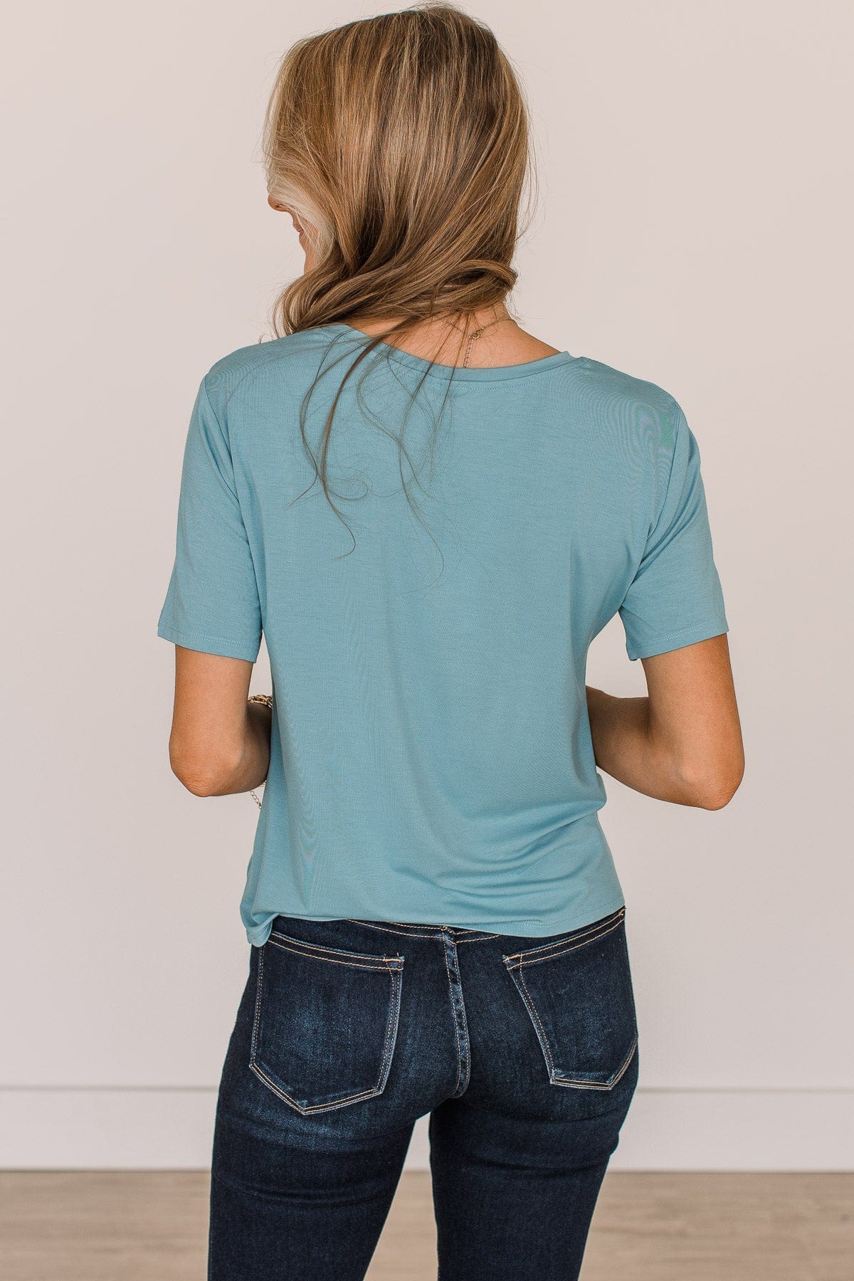 Casual Days Knit Pocket Top- Light Blue - Image 7