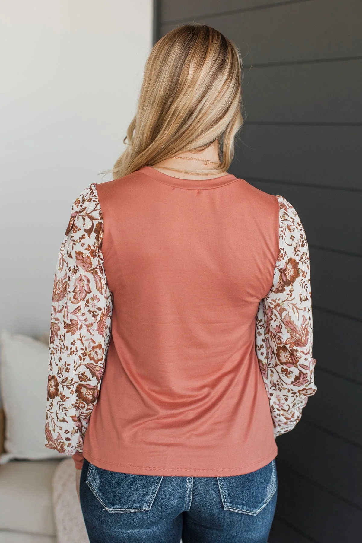 Casual Feelings Floral Sleeve Top- Light Rust - Image 7