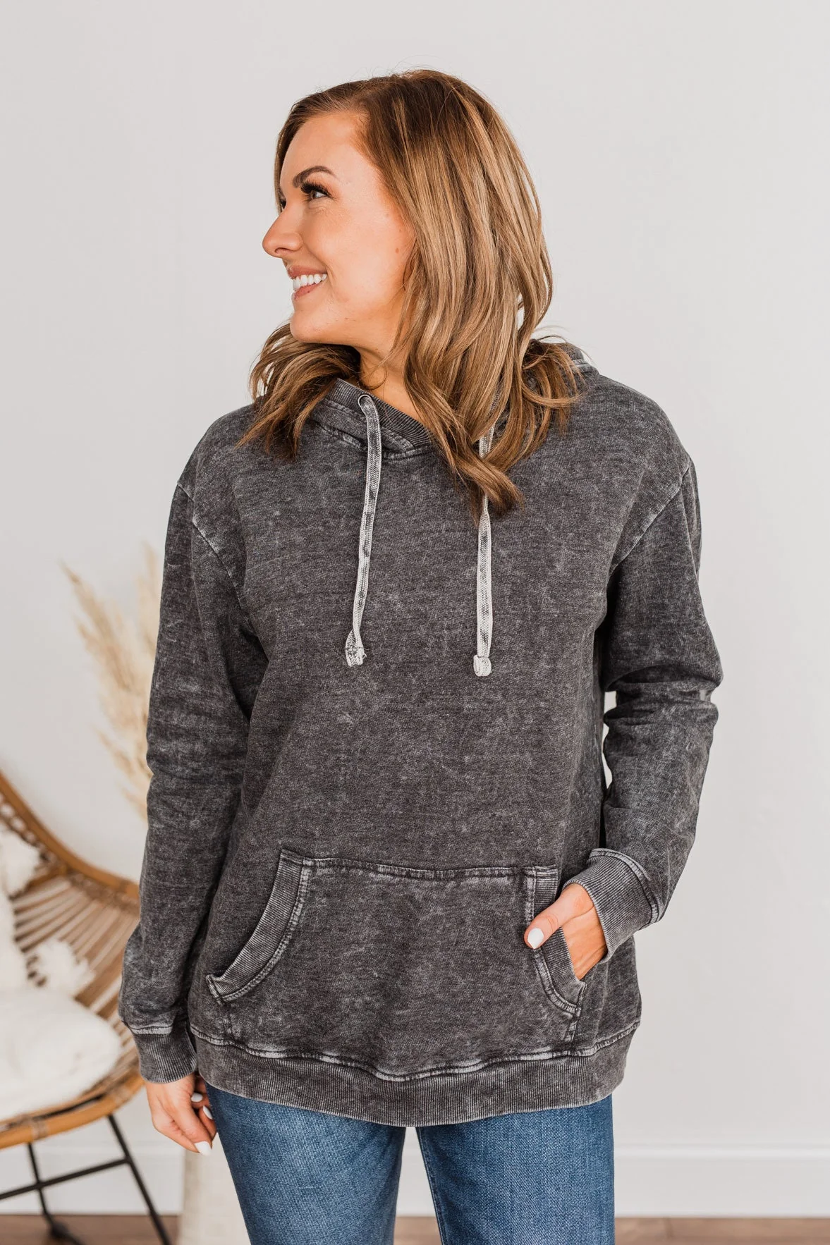 Casual Night In Drawstring Hoodie- Black - Image 4