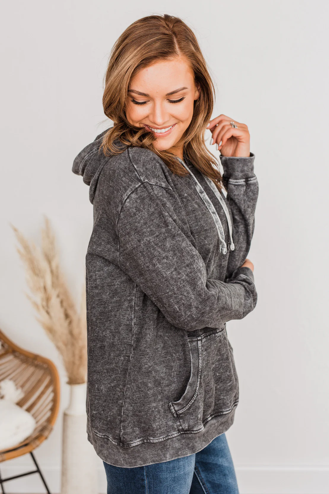 Casual Night In Drawstring Hoodie- Black - Image 6