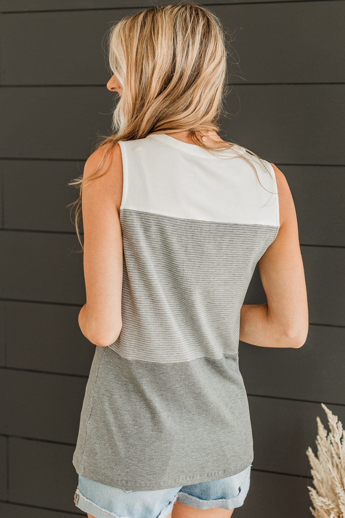 Casually Charming Ribbed Tank Top- Grey & Ivory - Image 6