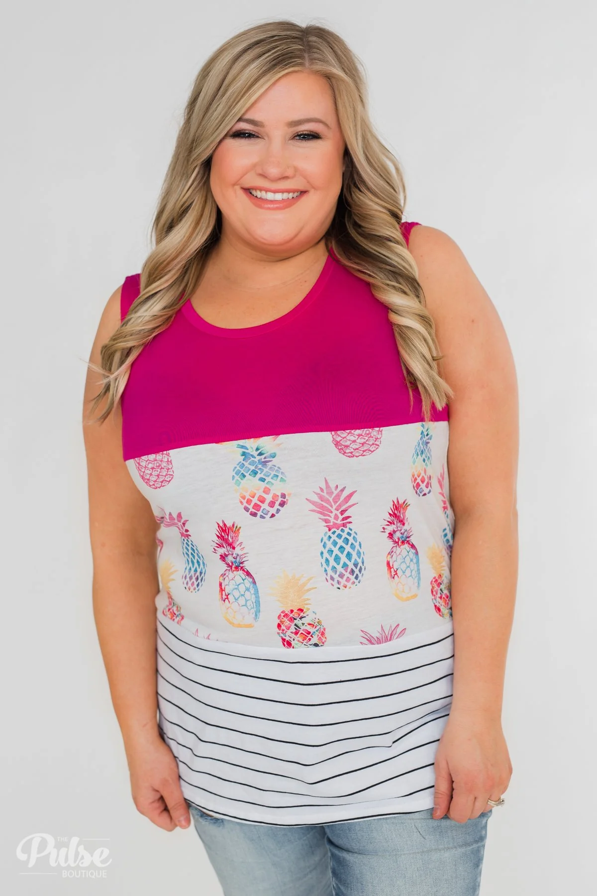 Catch Me By the Pool Colorblock Tank- Fuschia & White - Image 8