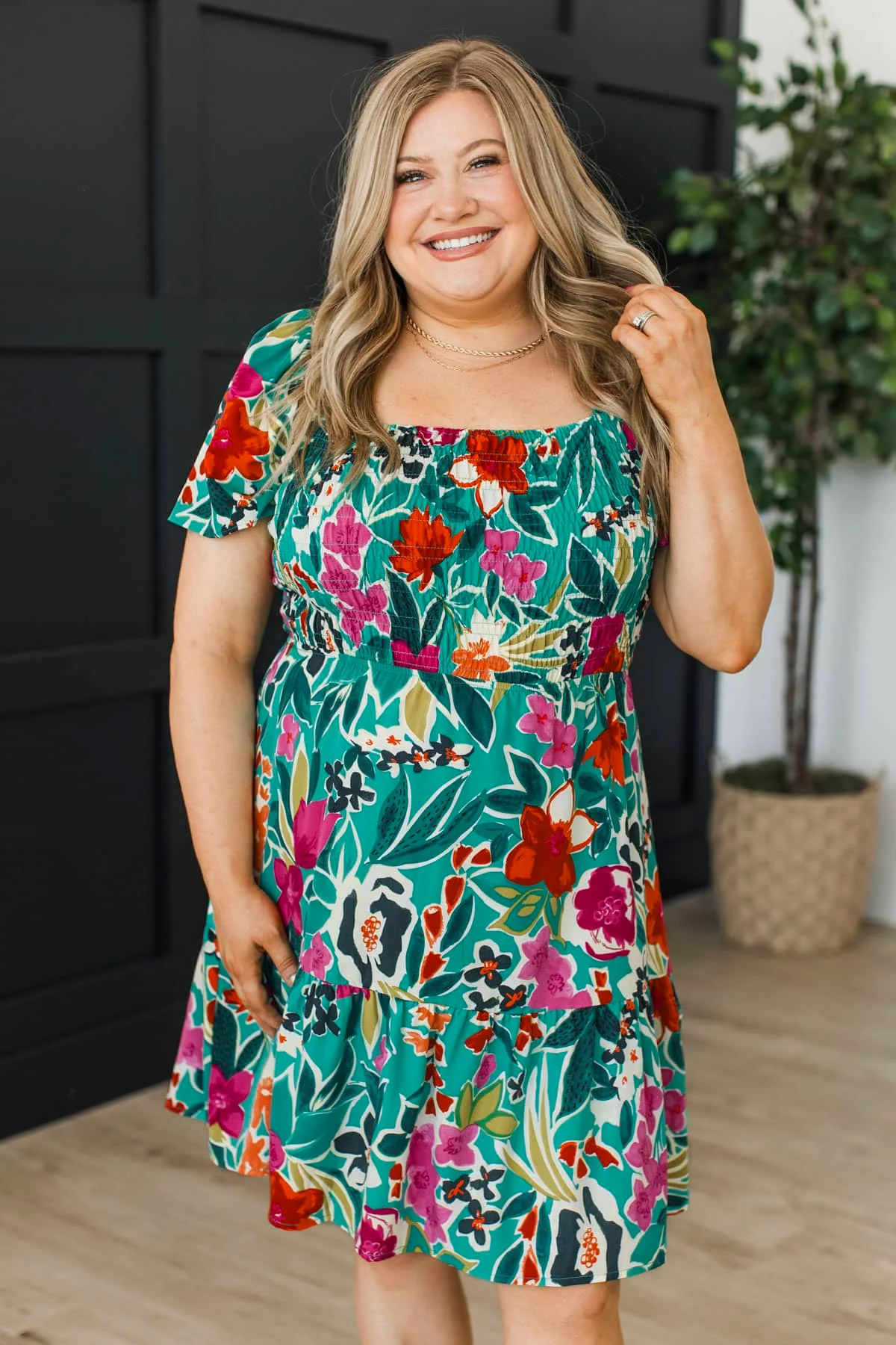 Catch Me Looking Floral Mini Dress- Jade