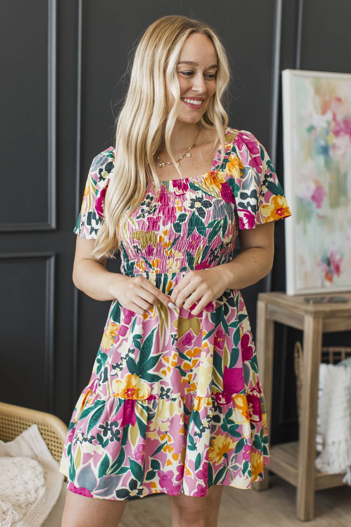 Catch Me Looking Floral Mini Dress- Pink - Image 4