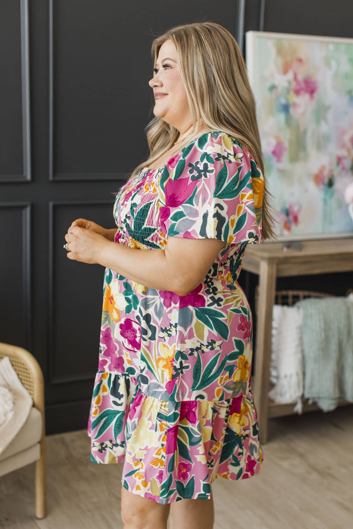 Catch Me Looking Floral Mini Dress- Pink - Image 5