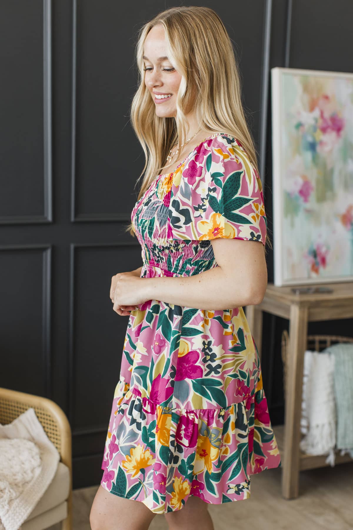Catch Me Looking Floral Mini Dress- Pink - Image 6