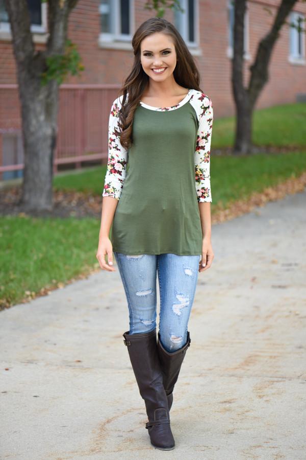 Catch My Eye Floral Top - Olive - Image 2