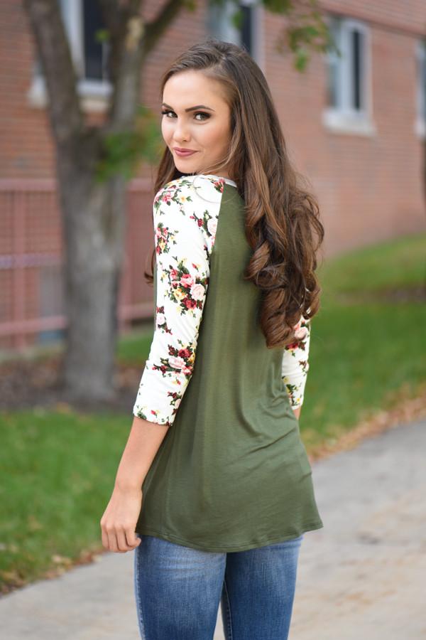 Catch My Eye Floral Top - Olive - Image 4