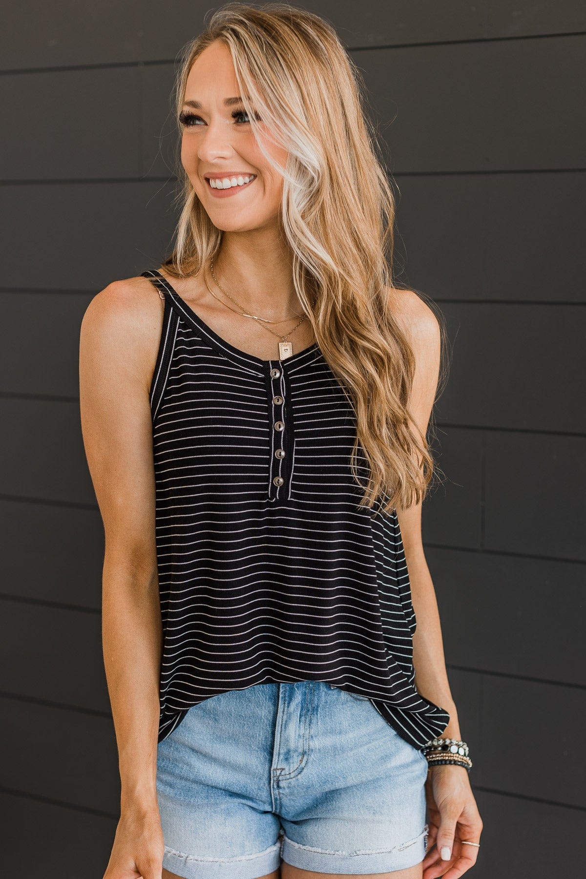 Catch You Later Striped Tank Top- Black - Image 3